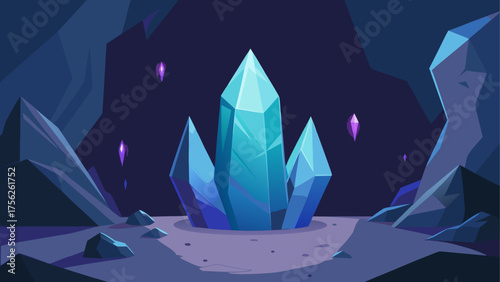 Crystals inside the dark and rocky cave