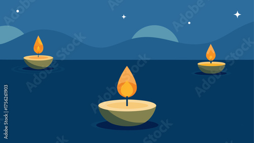 Three candles burning in the night scene