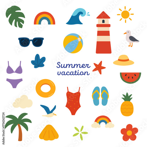 Summer vacation concept vector flat clip art set