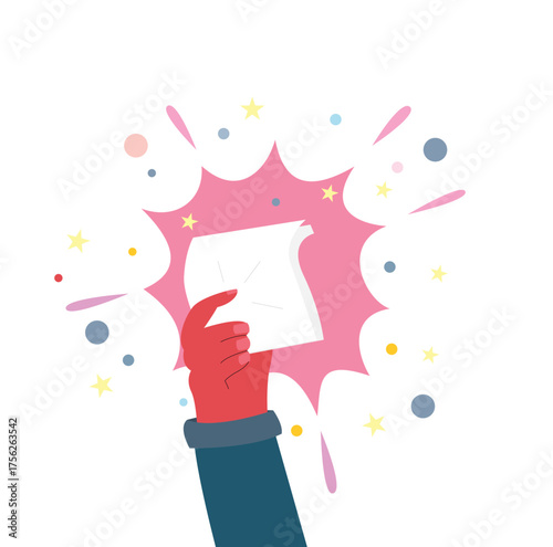 Hand Holding Important Paper with Celebratory Sparkles