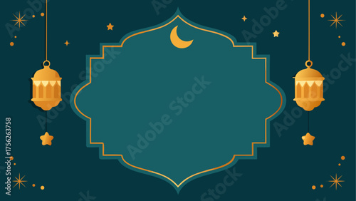 Ramadan frame with lanterns and moon shape