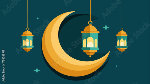 Crescent moon and hanging lanterns design