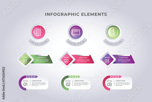 Modern infographic with five circular stages in a colorful gradient flow for business presentations and data visualization.
Four interconnected circular steps with numbers and text placeholders for pr