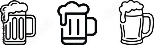 Beer Mug Tankard Icon Set, Drink and Bar Outline Vector Graphics