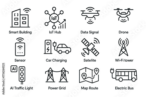 Smart city technology: future-ready icons for connectivity and innovation