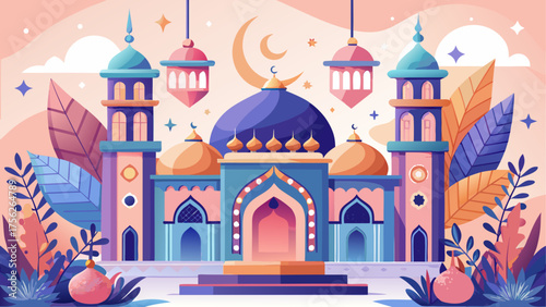Illustration of a colorful mosque design