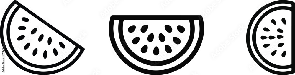 Fototapeta premium Watermelon Slice Icon Set. Summer Fruit Outline Vector Graphics