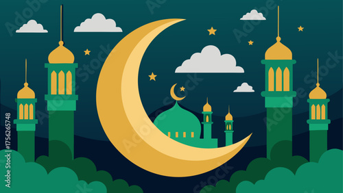 Illustration of ramadan with moon and mosque