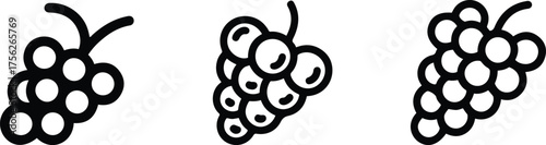 Grape Bunch Vector Icon Set: Fruit and Vineyard Outline Graphics