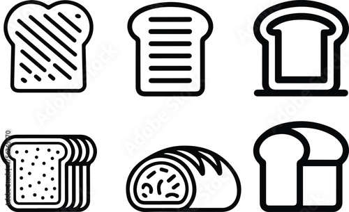 Slices, Loaves, and Bakery Food Outline Graphics Vector Bread Icon Set