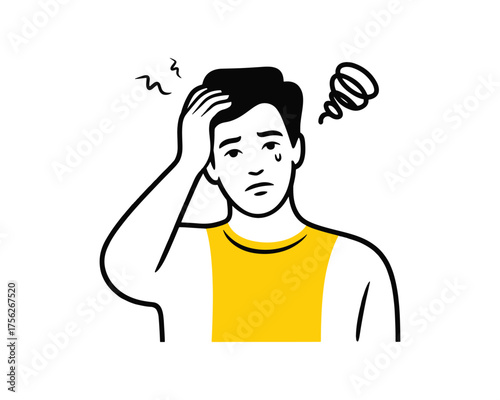 Frustrated man with a headache holding his head in despair