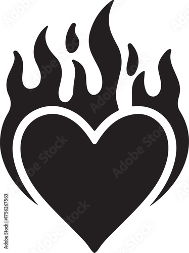 Flaming Heart Icon  Love Passion and Burning Desire Vector Graphic