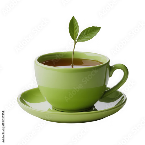 Green tea cup on transparent background PNG Generative AI