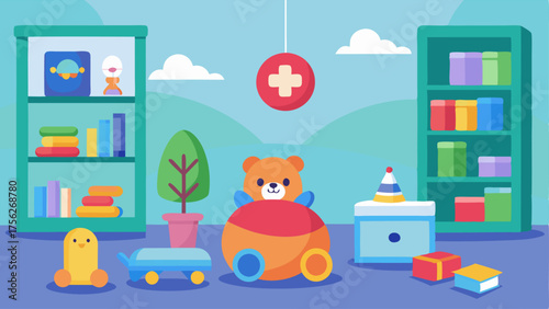 A childrens corner with toys games and coloring books to keep young patients entertained.