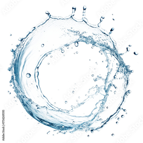 Circular Water Splash Isolated on White Background

