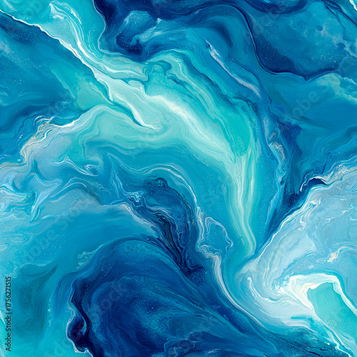 Seamless pattern Fluid Watercolor Abstract with Blue and Turquoise Ink Flow