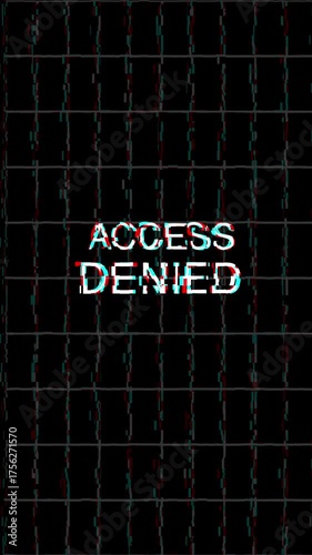access denied text animation with distortion colorful glitch grid. vertical video