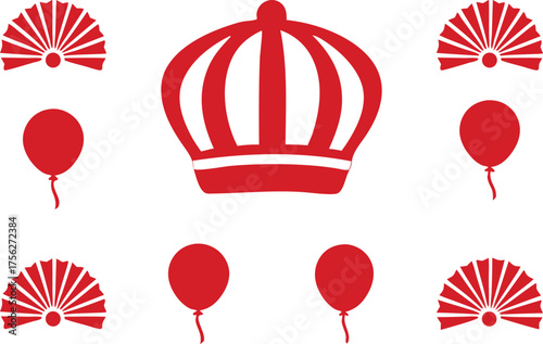 Emperor Birthday Japan Illustration Set. Japan Emperor Birthday Celebration Artwork. National Holiday Japan Design Collection. Japanese Emperor Celebration Illustration. Emperor Birthday Ceremony Art