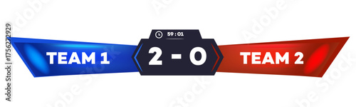 Modern Sports Scoreboard Graphic  Blue and Red Teams, Score, Timer