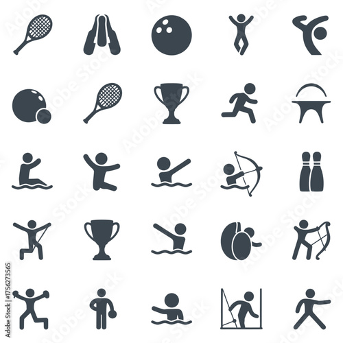 Collection of sports icons and symbols representing various athletic activities