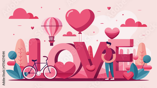 Illustration of love with man and bicycle on transparent background silhouette