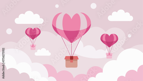 Heart shaped balloons floating in the sky on transparent background silhouette