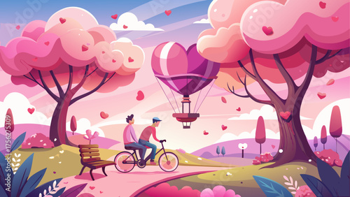 Couple riding bicycle in romantic scenery on transparent background silhouette