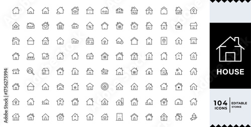 Pixel Perfect, Set of homes and house thin line icons. Contains icons as area, hand holding key, smart home, contact and support, apartments