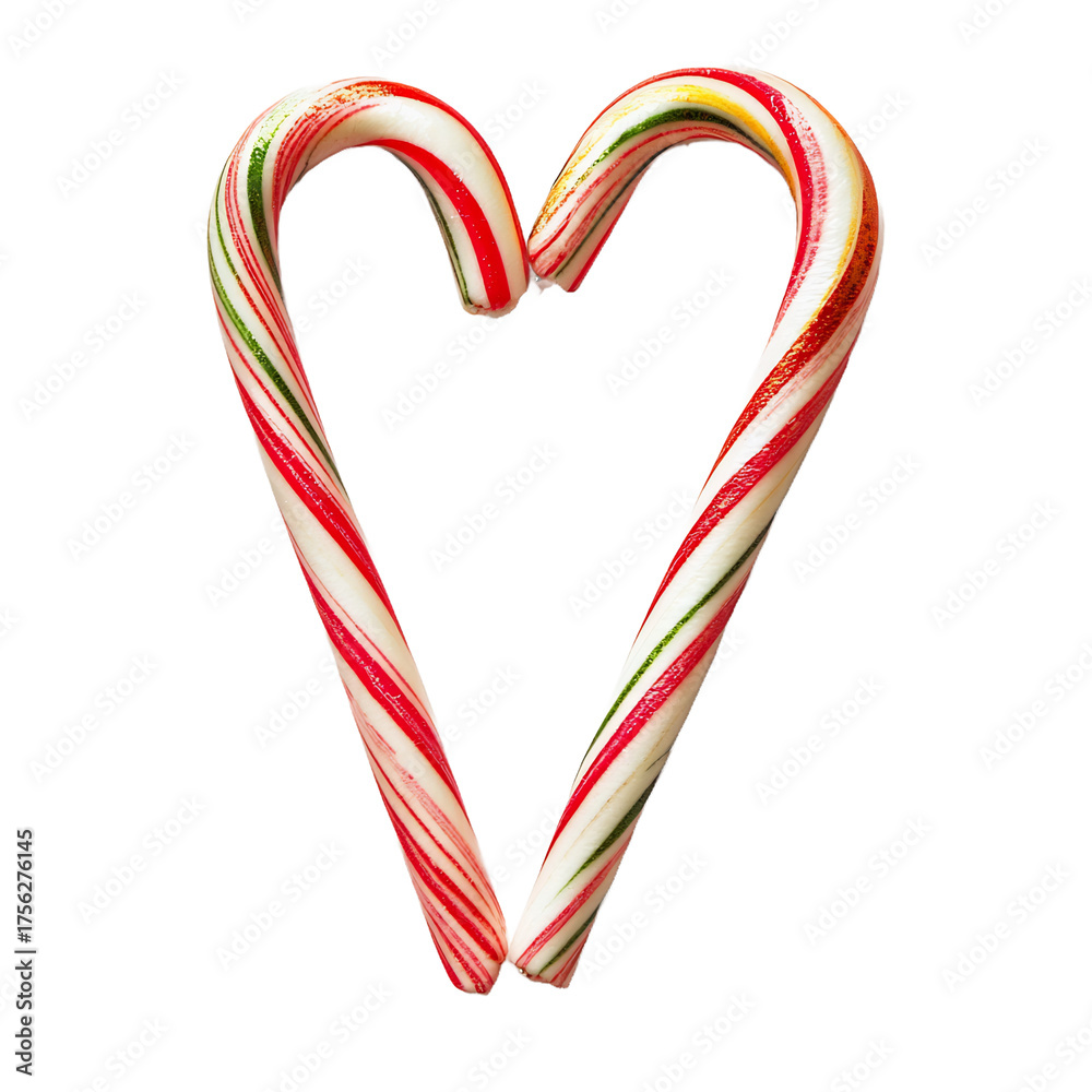 Fototapeta premium Candy cane heart shaped ornament isolated transparent background sweet Christmas decoration