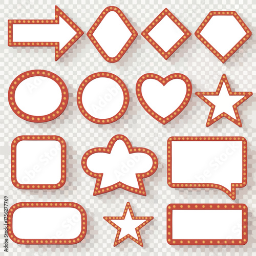 Collection of retro marquee signs and frames with light bulbs