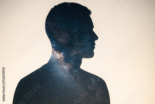 Man Silhouette Cosmic Background Starry Night Space