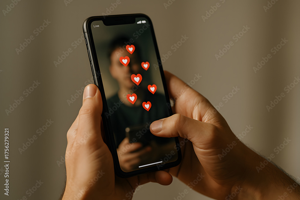 custom made wallpaper toronto digitalLive stream interaction of person using smartphone with animated hearts