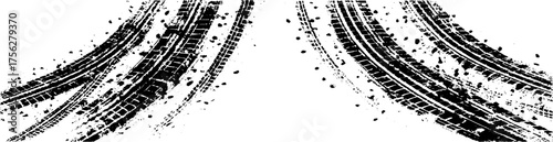 Automotive tire tread and skid mark texture background with black wheel track grunge vector design