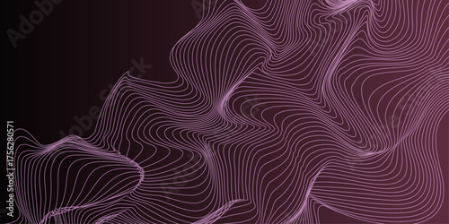 Neowave Line Background. Futuristic Abstract Concept. Neon Wave Abstract Background – Fluid Lines on Dark Gradient. Magenta, Green, Yellow twisting lines on black background.