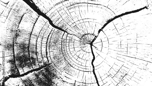 Grunge cross section of tree trunk with detailed organic wood texture rings cracks and natural circular pattern design.