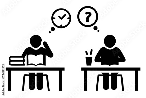 Students studying hard and thinking about time and question