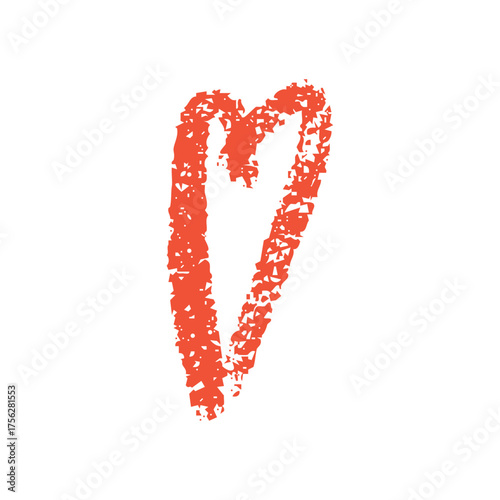 Hand-drawn red heart with chalk and crayon pattern, textured surface, and rough brush strokes. Romantic handmade symbol for valentine greeting, wedding design, or anniversary celebration artwork.