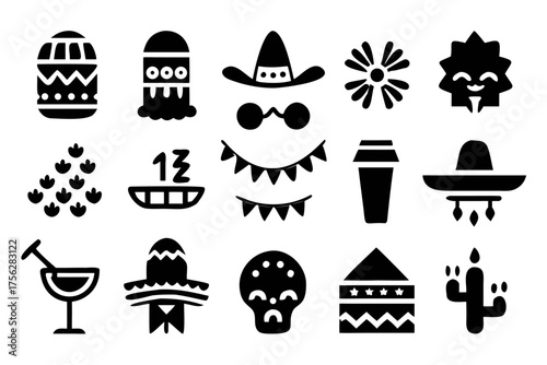 Collection of black and white cinco de mayo icons