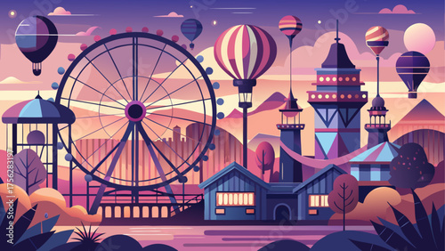 Amusement park scene with ferris wheel