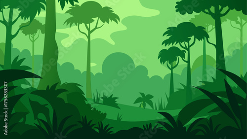 Green jungle landscape with dense trees