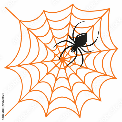 Halloween Spider on Orange Web Vector Illustration for Festive Invitations and Decorations Spooky Season Artwork