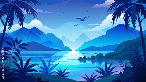 Landscape view of tropical mountain lake