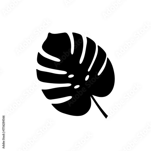 Tropical monstera leaf silhouette vector flat illustration design.