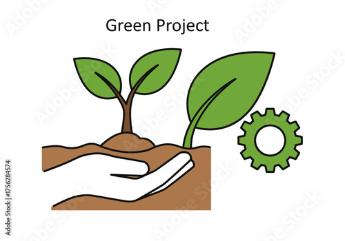 Green sprout illustration with soil roots and growth symbol