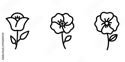 poppy outline or line icon design bundle.