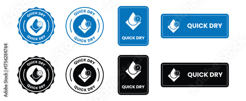 Teal circular emblem with water drop and clock badge, teal, circular, emblem, badge, water drop, waves, clock, quick dry, fast drying, speed, efficiency, indicator, symbol, graphic, design, clean, mod