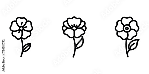 poppy outline or line icon design bundle.