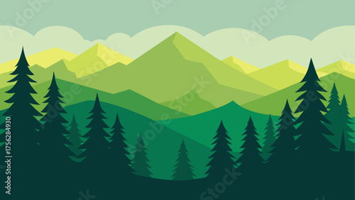 Green mountain range with forest scenery