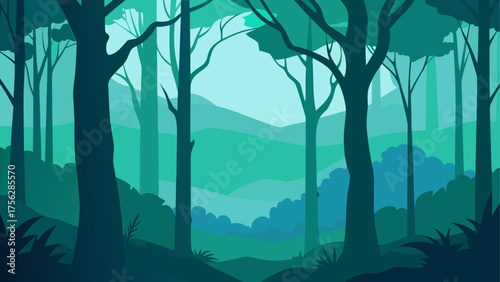 Illustration of a forest with tall trees