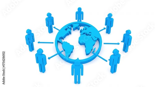 Global Connection Through Technology Illustration of Blue Globe and People, Symbolizing Communication, Networking, and Teamwork in Modern Collaboration and Community